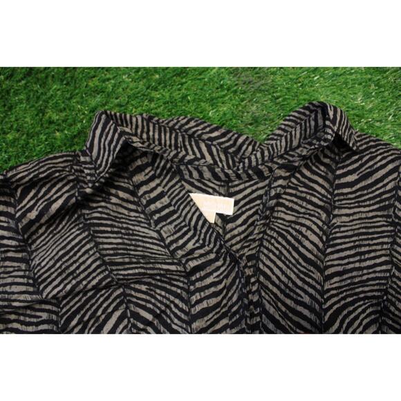 Michael Kors Shirt Womens 22W Blouse Button Up Stripes Animal Print - Picture 2 of 6